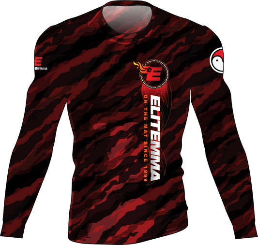 Red and black camouflage long-sleeve shirt with Eliteninja logo on a white background