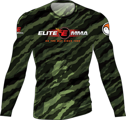 Camouflage long-sleeve shirt with Elite MMA logo on a white background